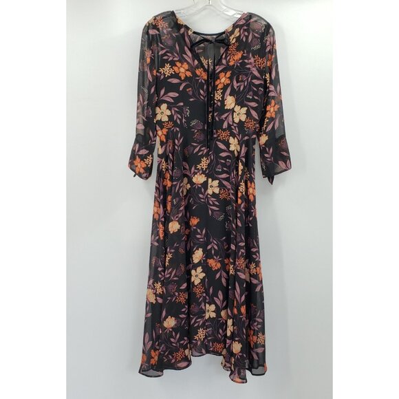 I. Madeline Passionate Love Midi Dress Size M Black Floral Fit Flare Sheer Lulus - Picture 1 of 10